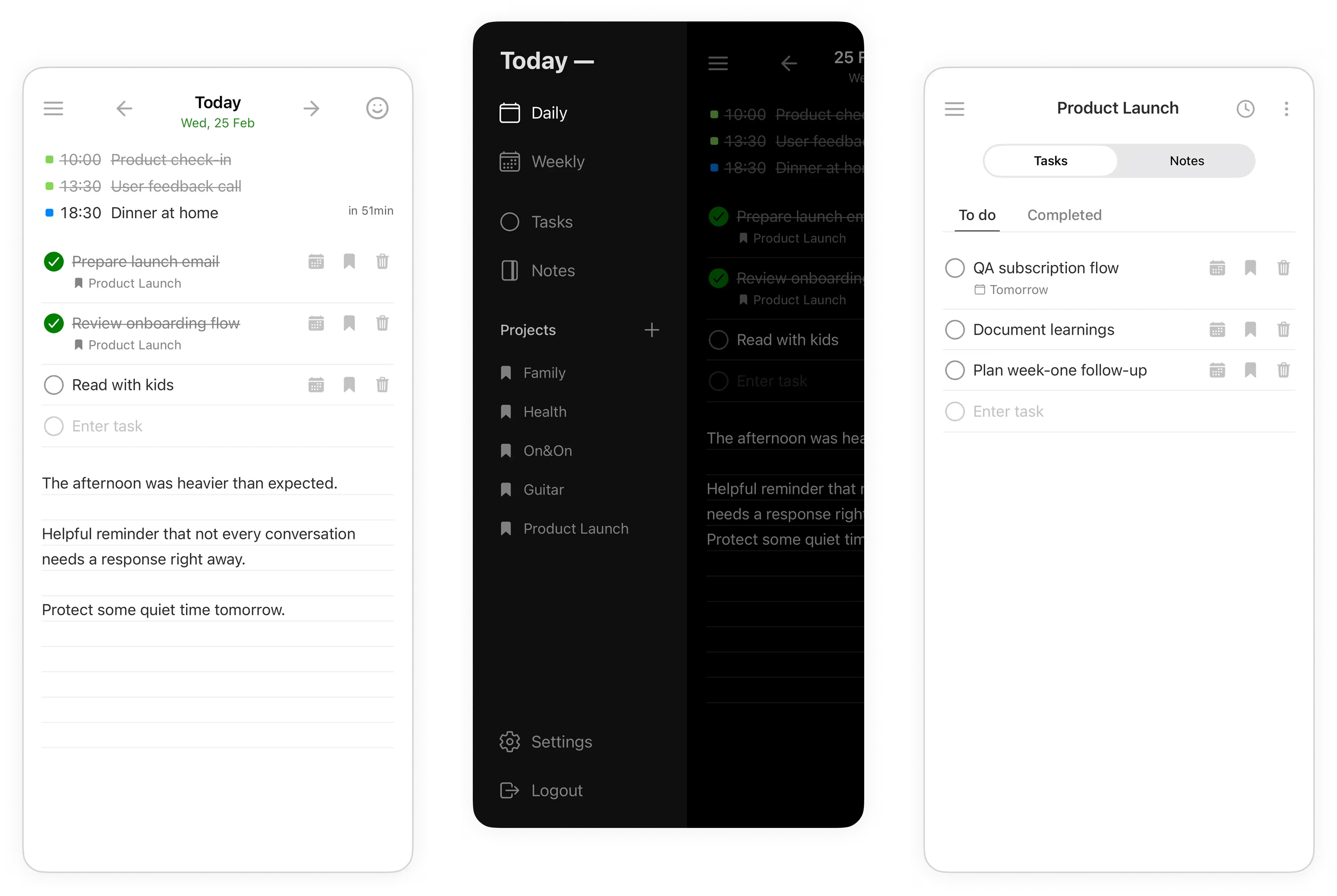 Today daily planner app screenshots