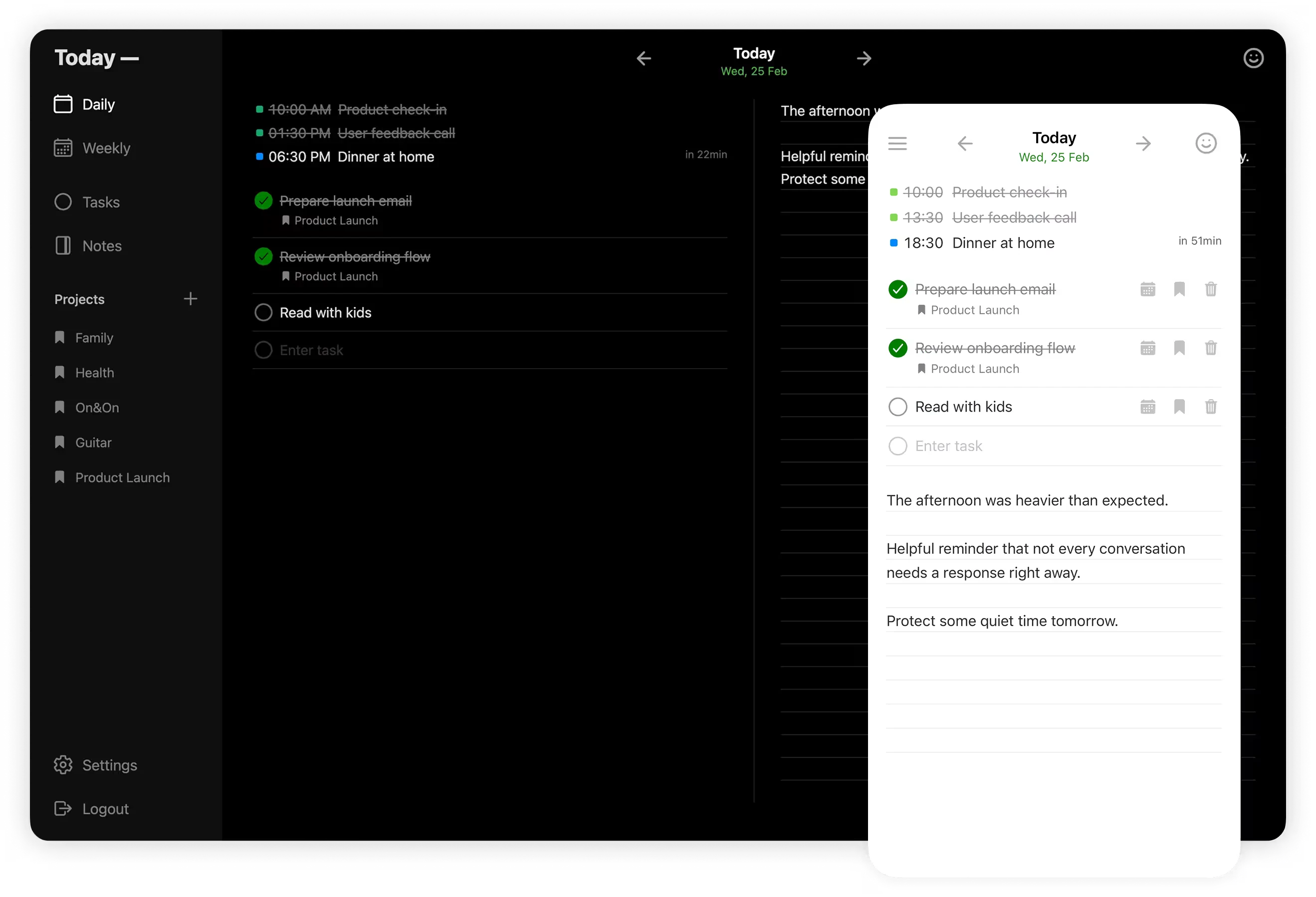 Today daily planner app interface