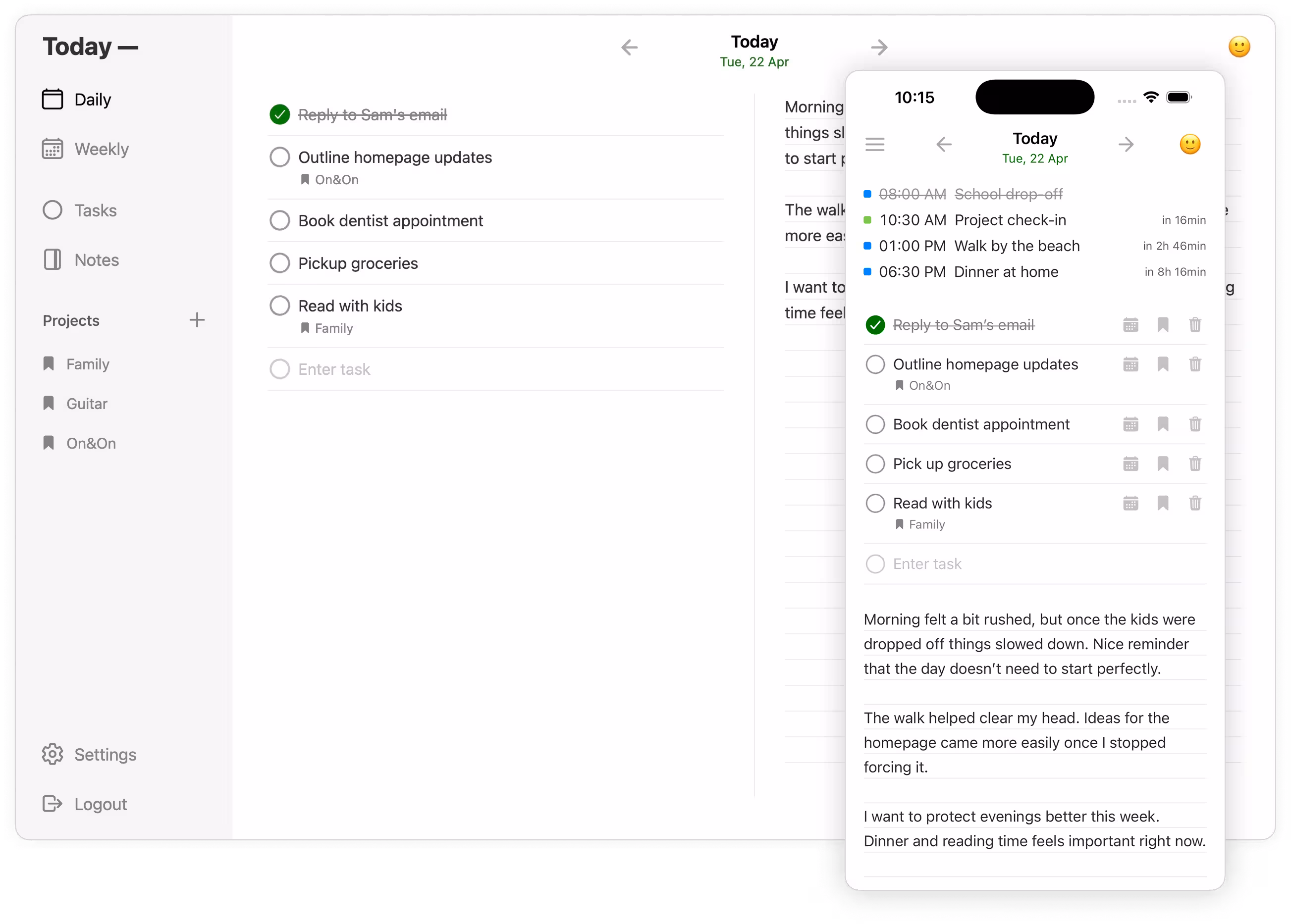 Today Daily Agenda app interface