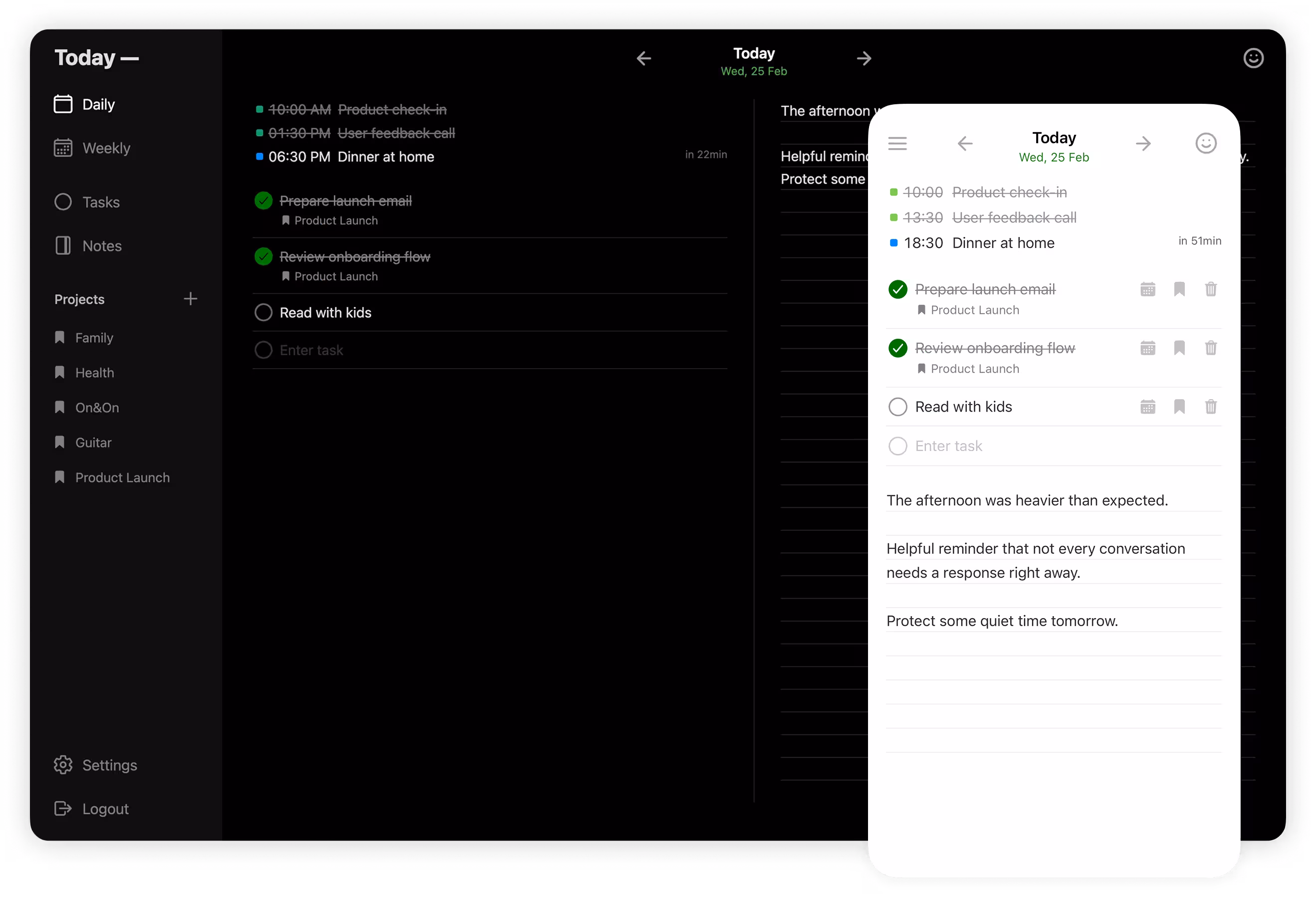 Today Daily Agenda app interface